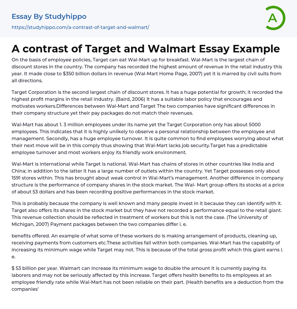 A contrast of Target and Walmart Essay Example