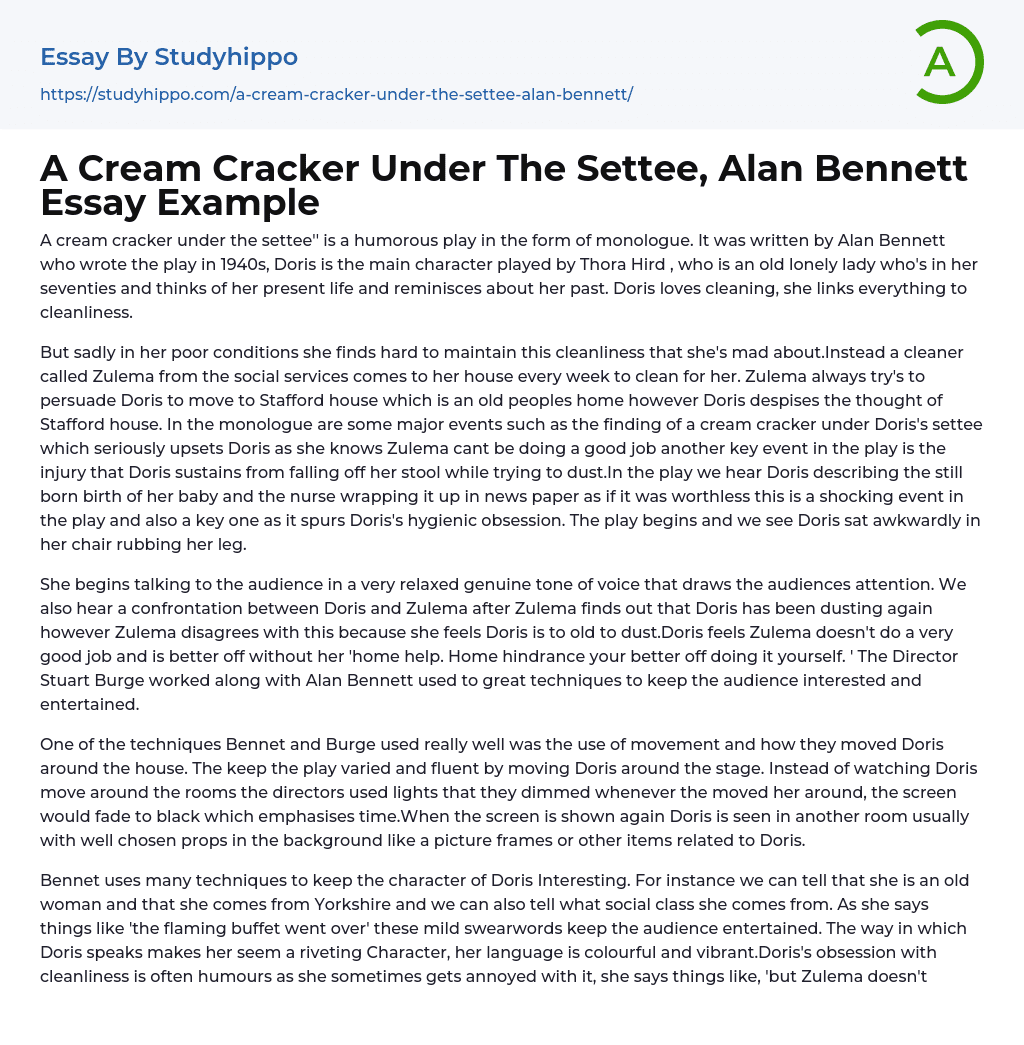 A Cream Cracker Under The Settee, Alan Bennett Essay Example