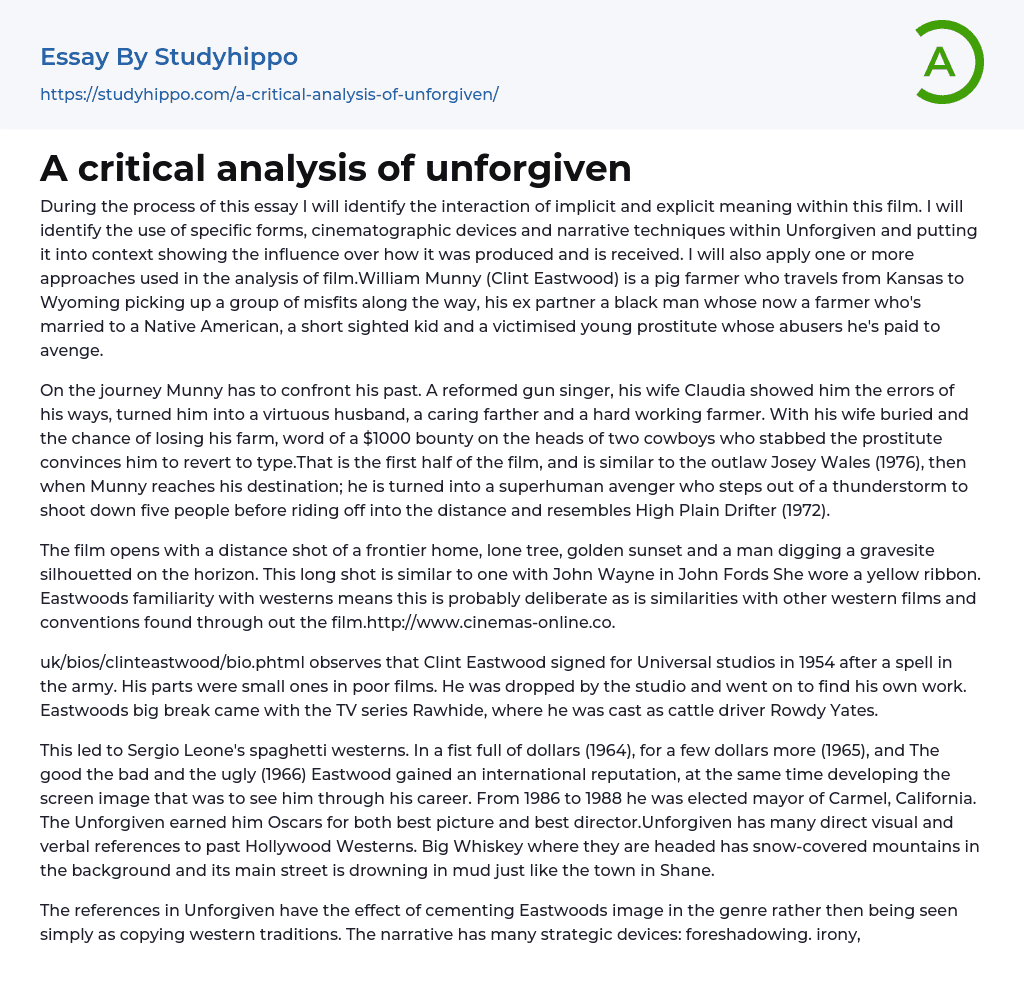 A critical analysis of unforgiven Essay Example