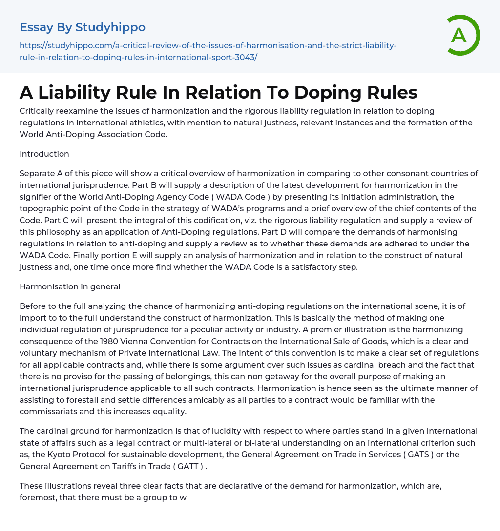 A Liability Rule In Relation To Doping Rules Essay Example