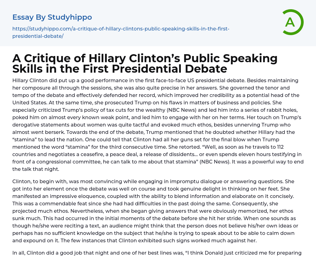 Hillary Clinton’s Stellar Performance in US Presidential Debate