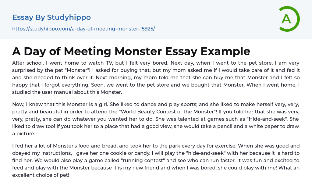 A Day of Meeting Monster Essay Example