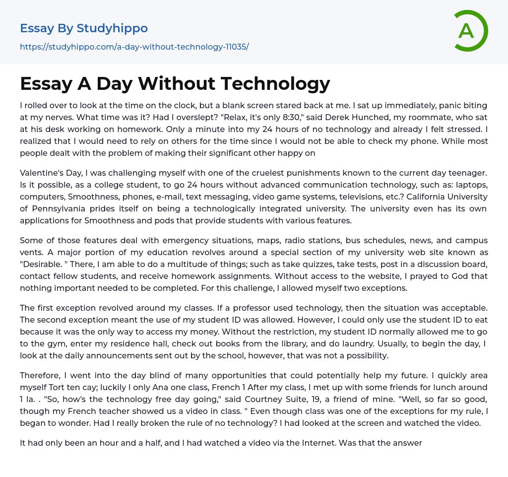 Essay A Day Without Technology