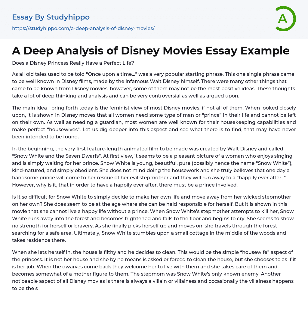 A Deep Analysis of Disney Movies Essay Example