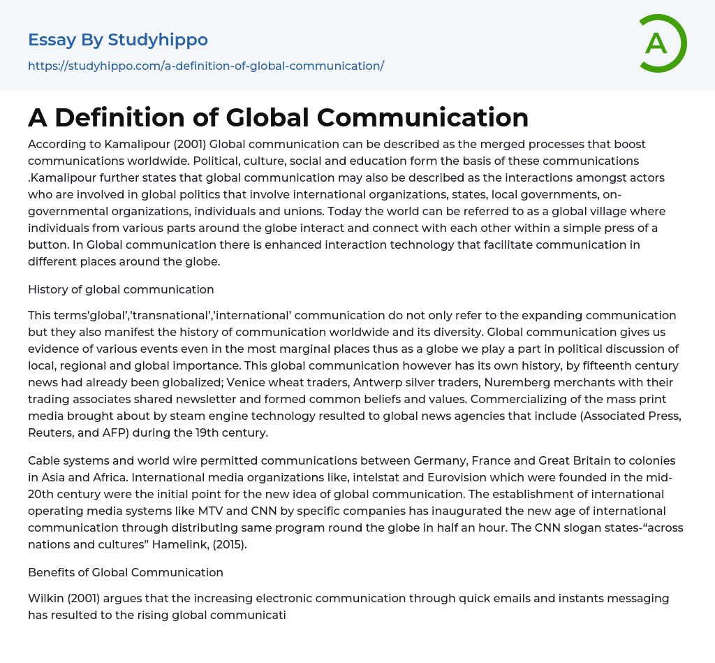 A Definition of Global Communication Essay Example