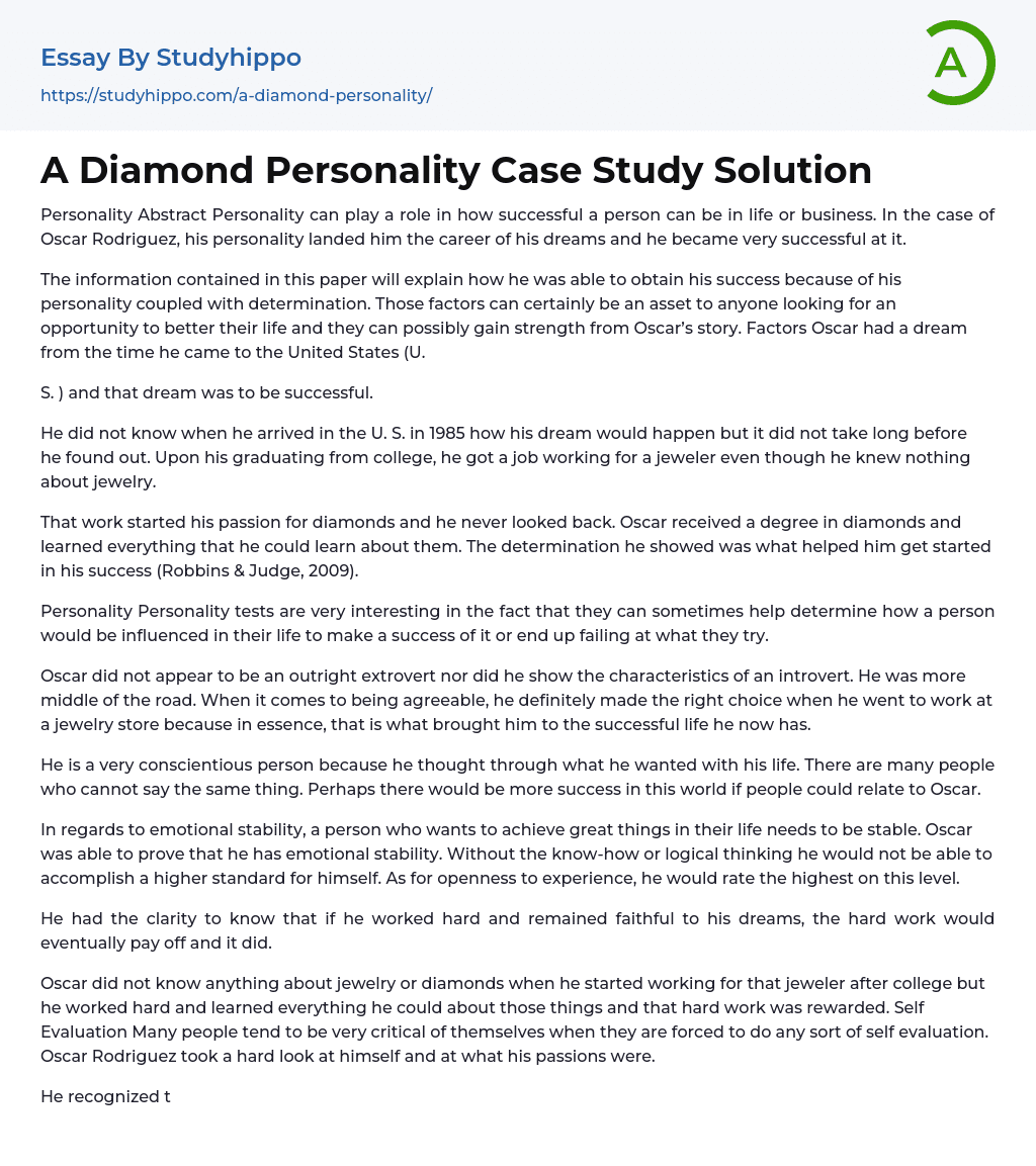 A Diamond Personality Case Study Solution Essay Example