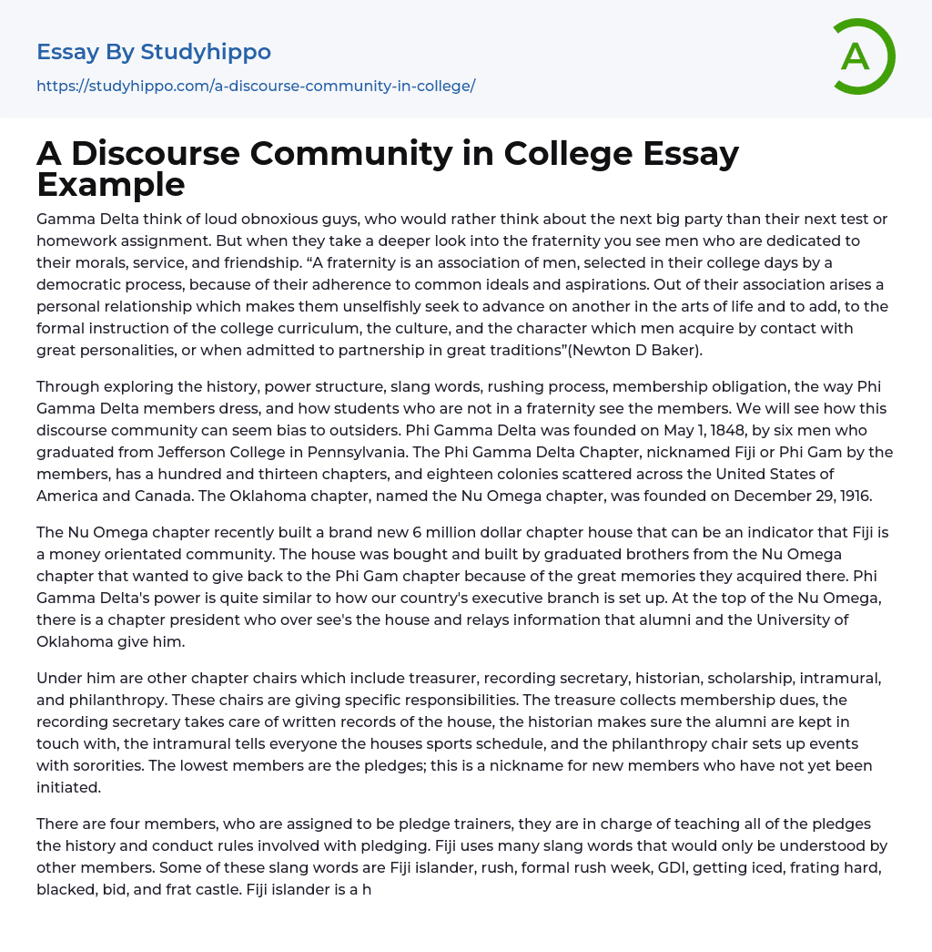 A Discourse Community in College Essay Example