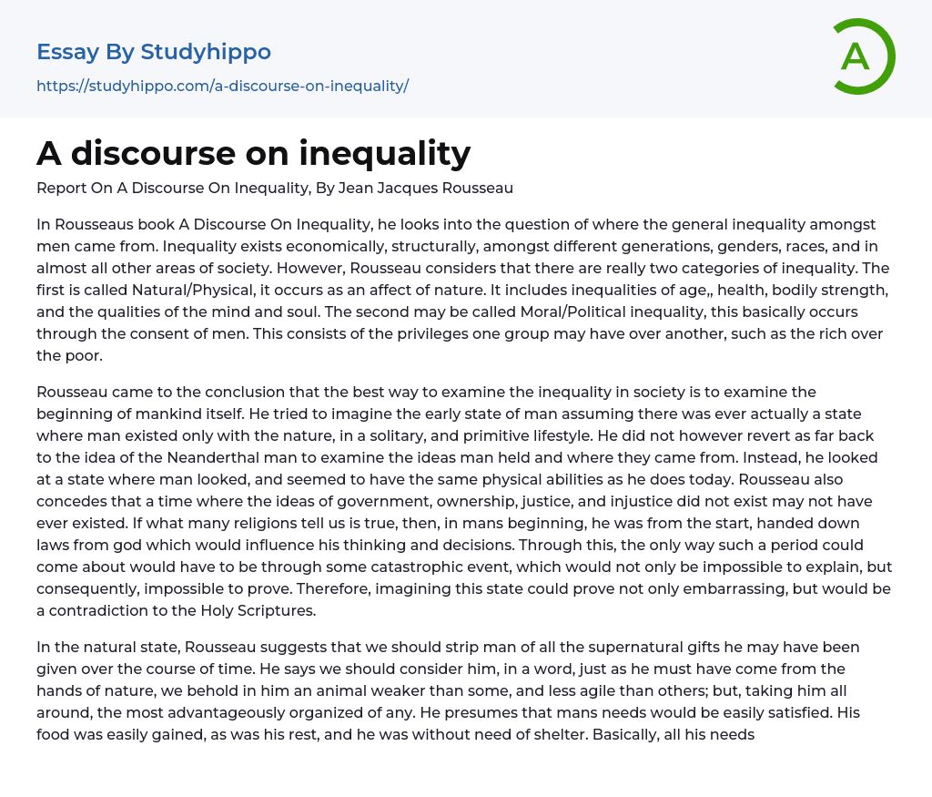 A discourse on inequality Essay Example