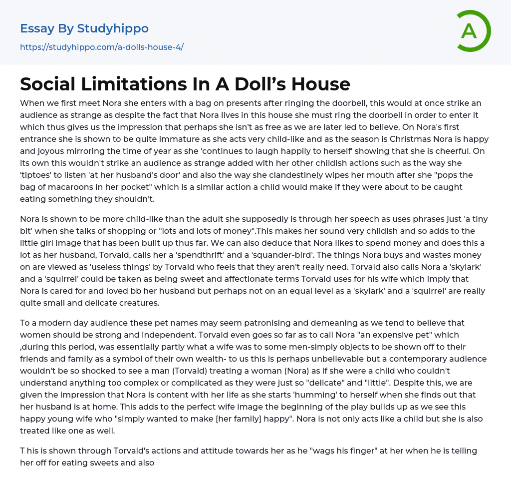 Social Limitations In A Doll’s House Essay Example