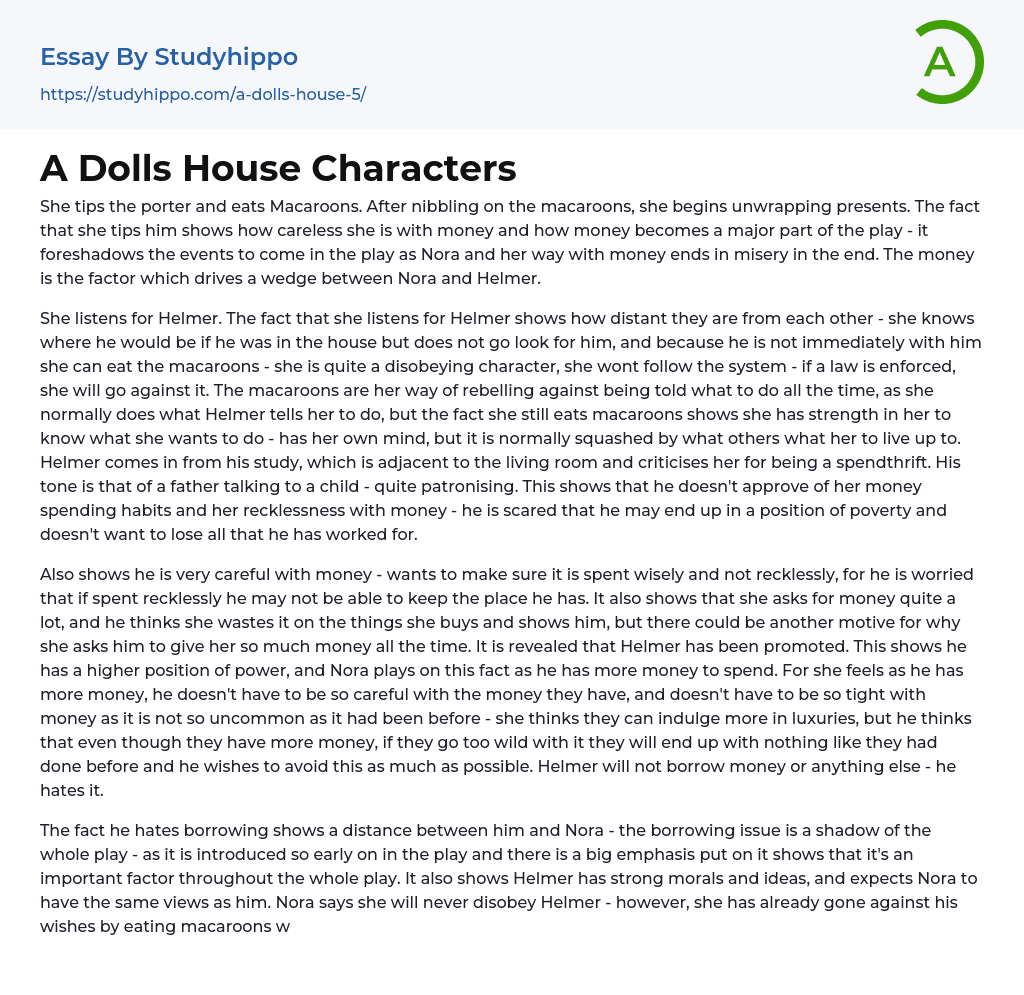A Dolls House Characters Essay Example