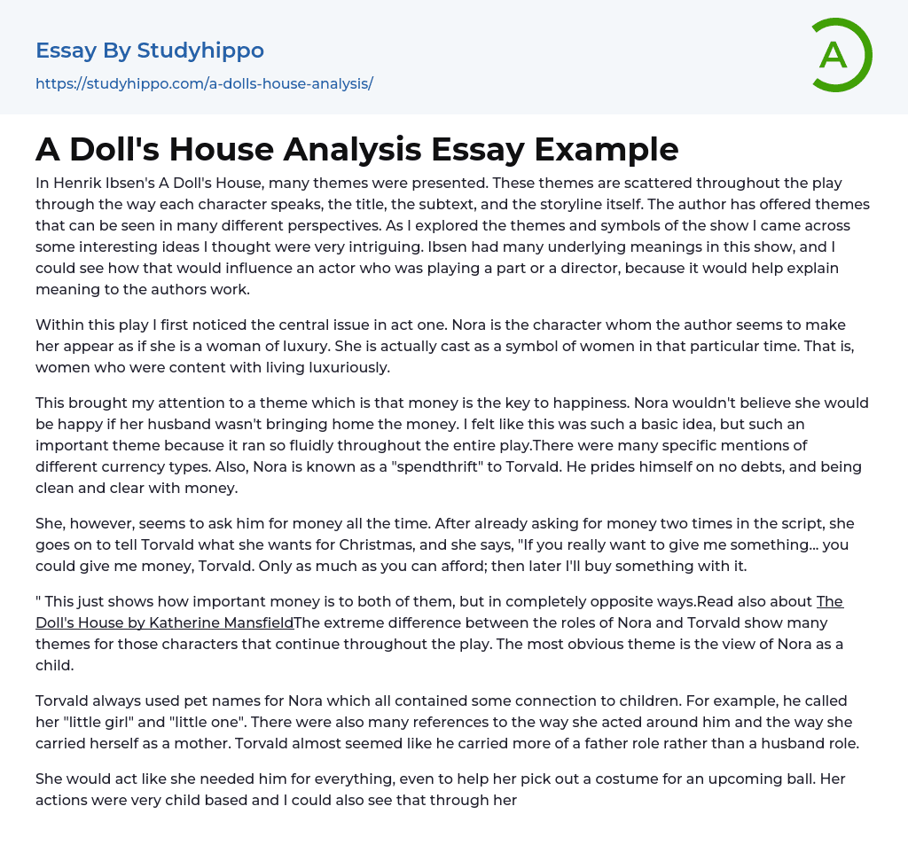 A Doll’s House Analysis Essay Example