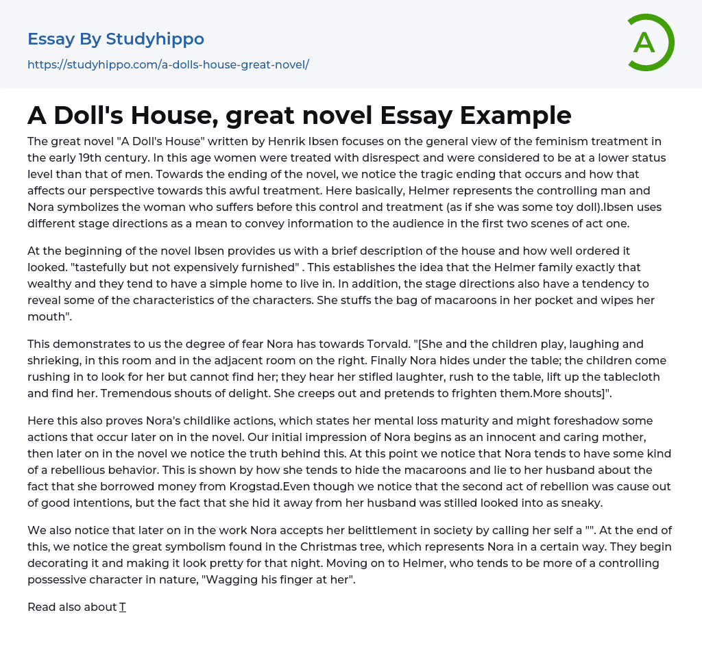 A Doll’s House, great novel Essay Example