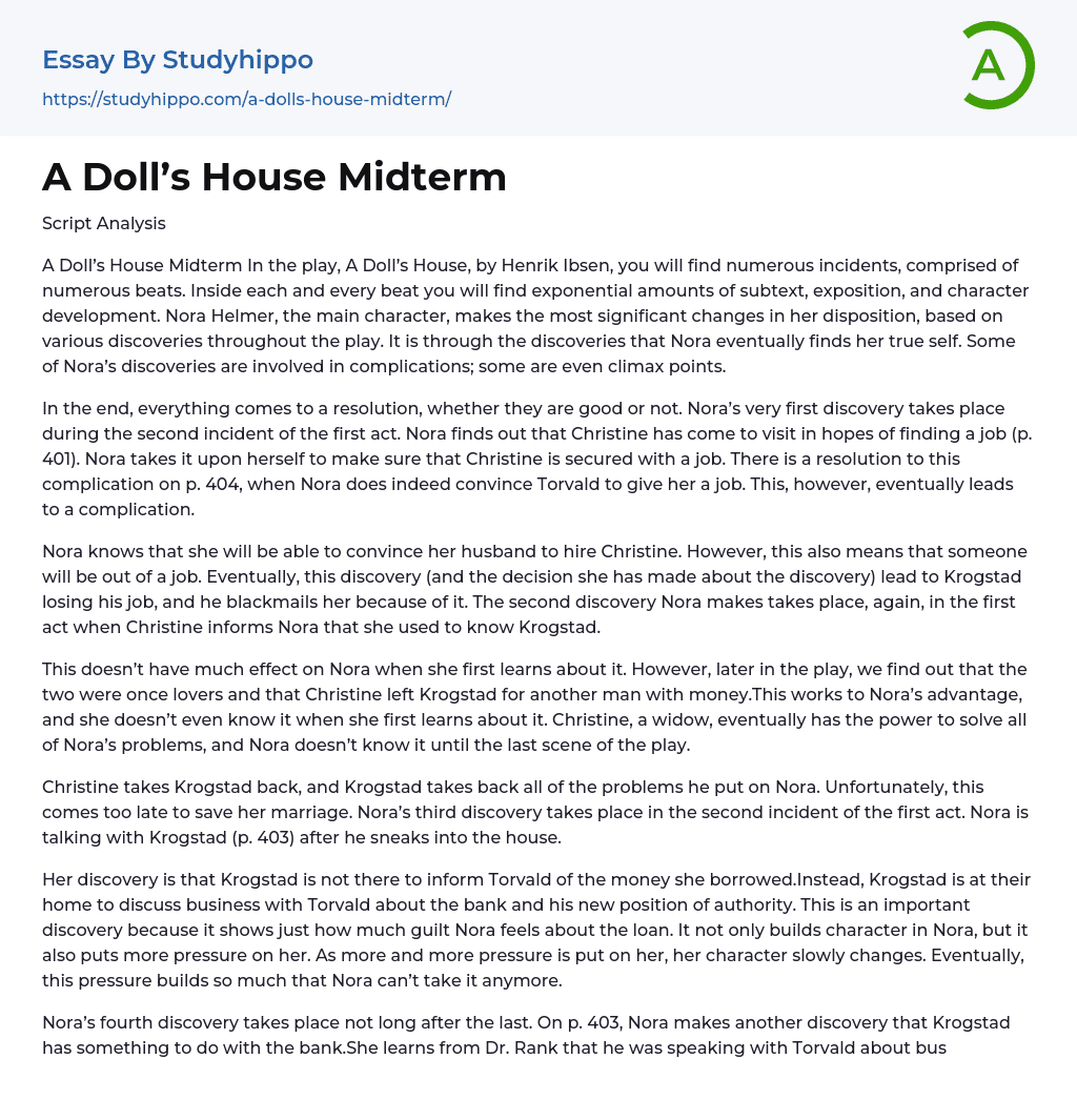 A Doll’s House Midterm Essay Example