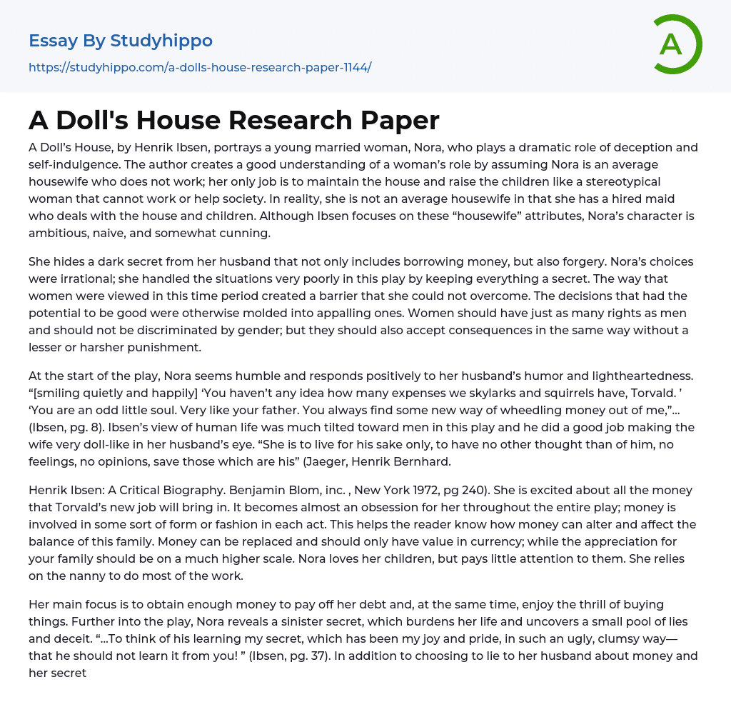 A Doll’s House Research Paper Essay Example