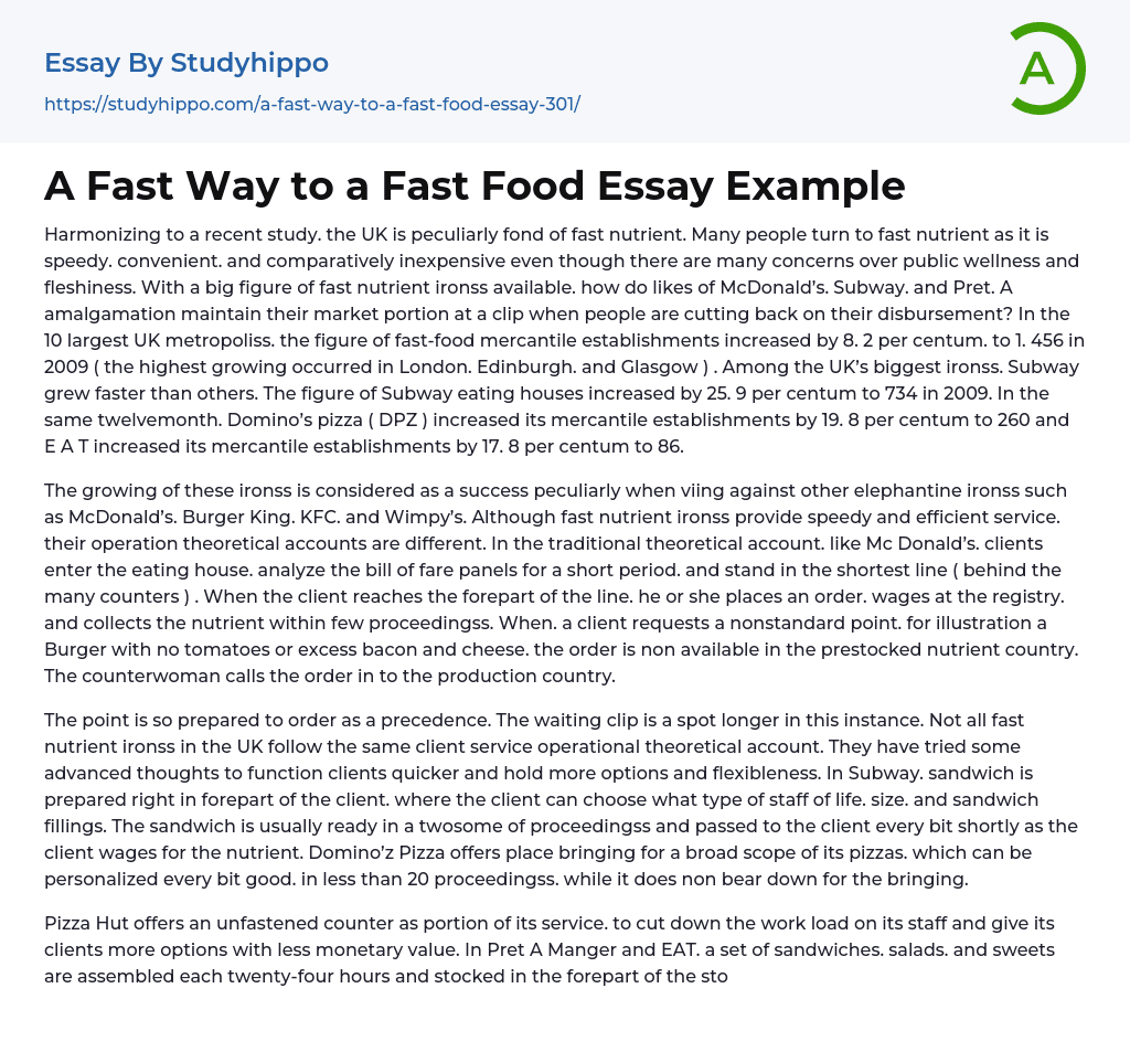 A Fast Way to a Fast Food Essay Example