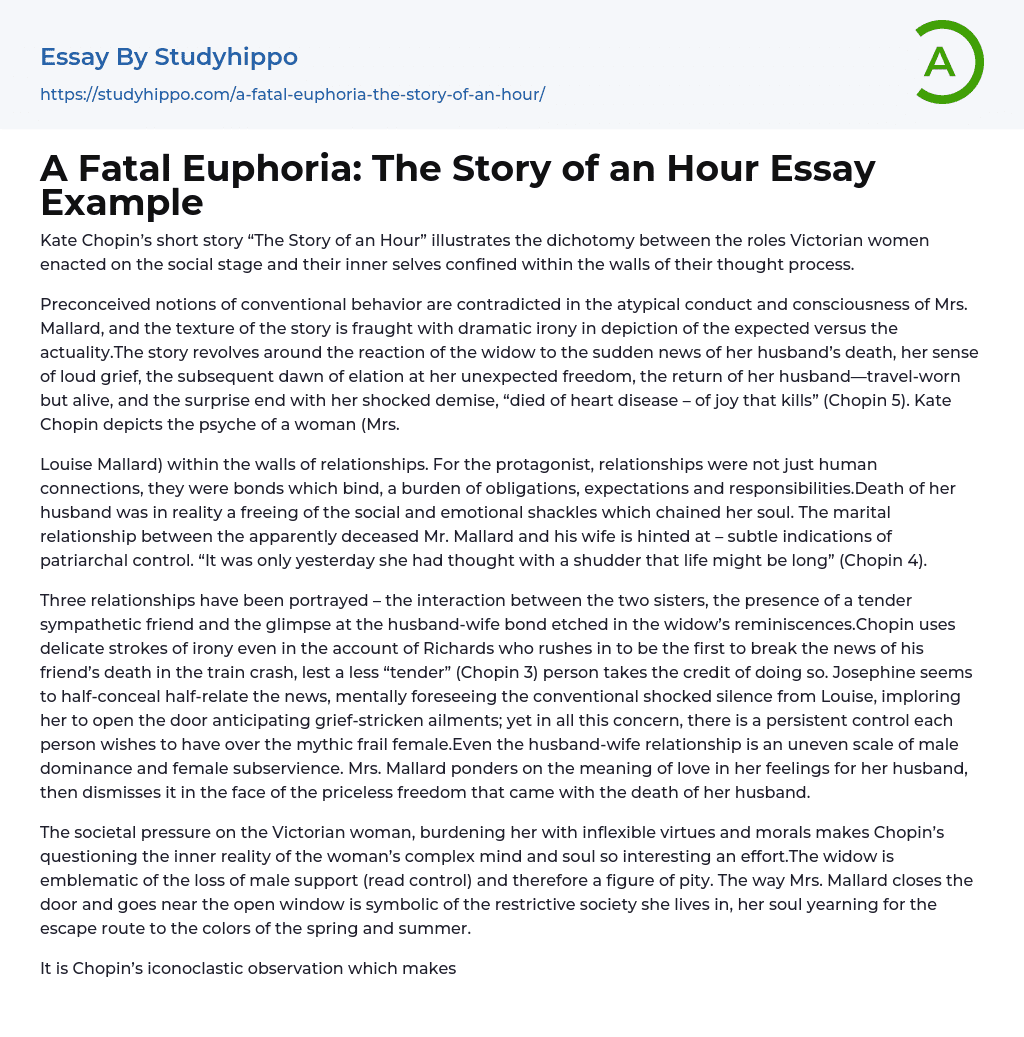 A Fatal Euphoria: The Story of an Hour Essay Example