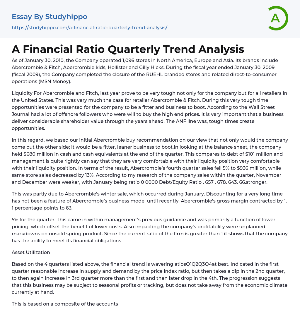 A Financial Ratio Quarterly Trend Analysis Essay Example