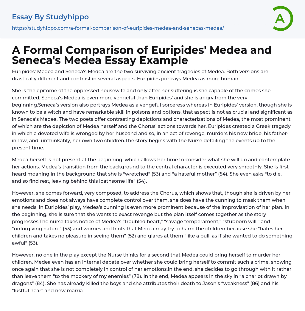 A Formal Comparison of Euripides’ Medea and Seneca’s Medea Essay Example