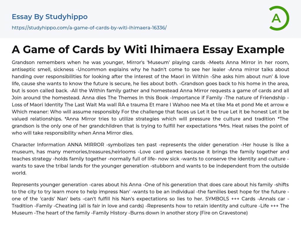 A Game of Cards by Witi Ihimaera Essay Example