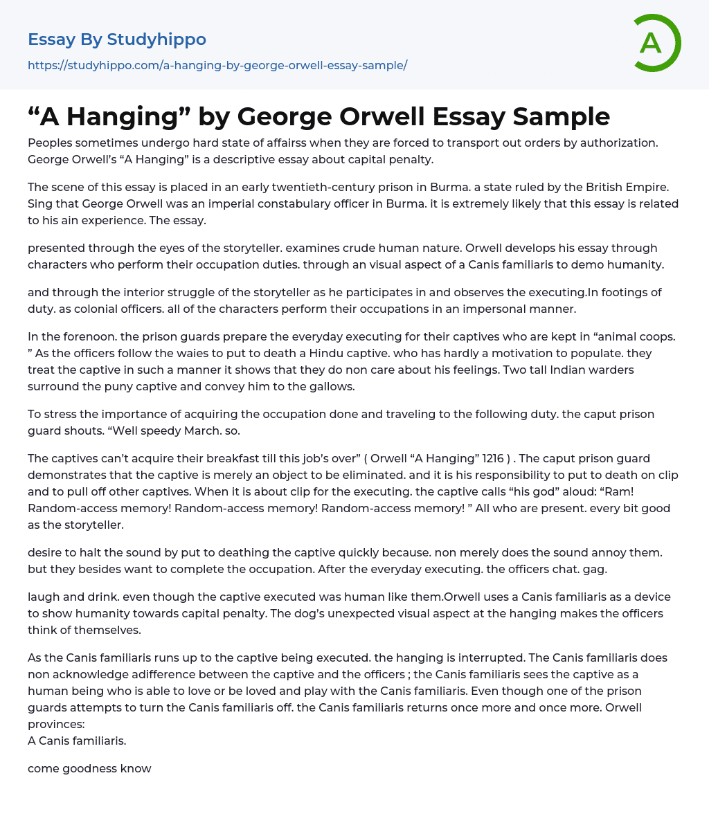 “A Hanging” by George Orwell Essay Sample