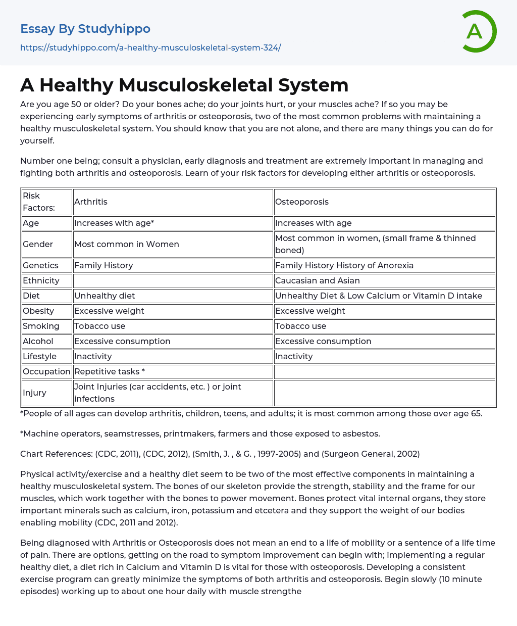 A Healthy Musculoskeletal System Essay Example