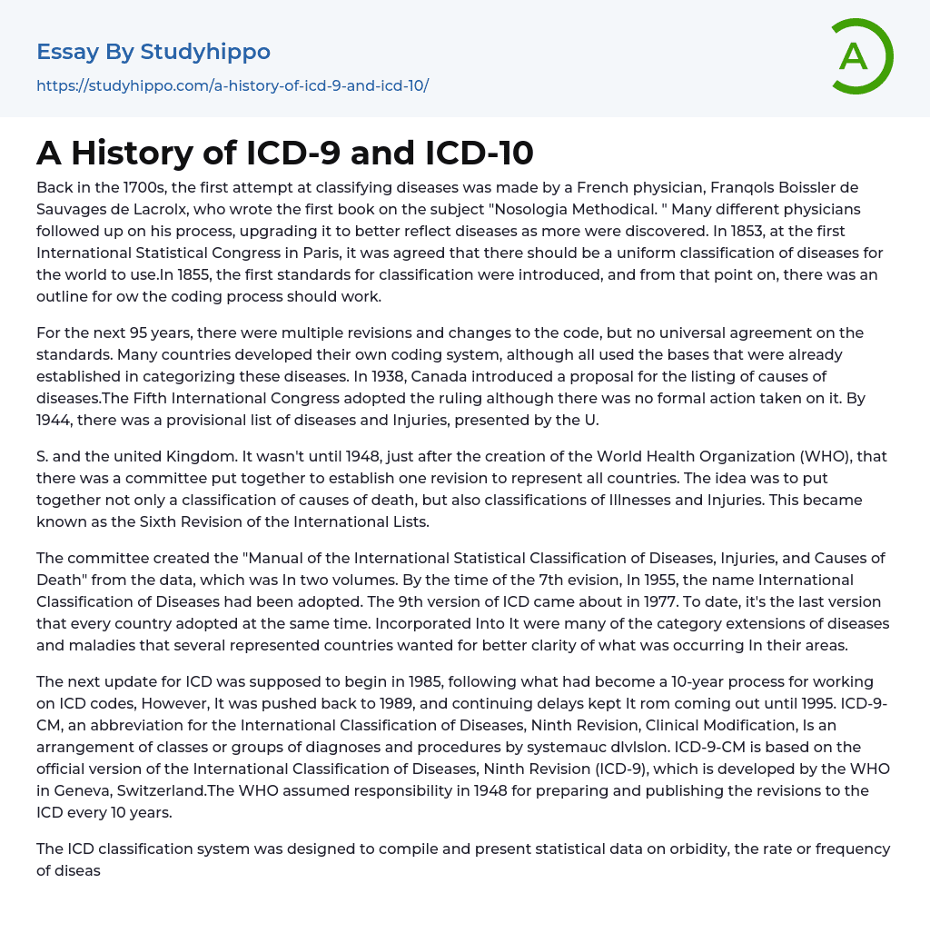 A History of ICD-9 and ICD-10 Essay Example