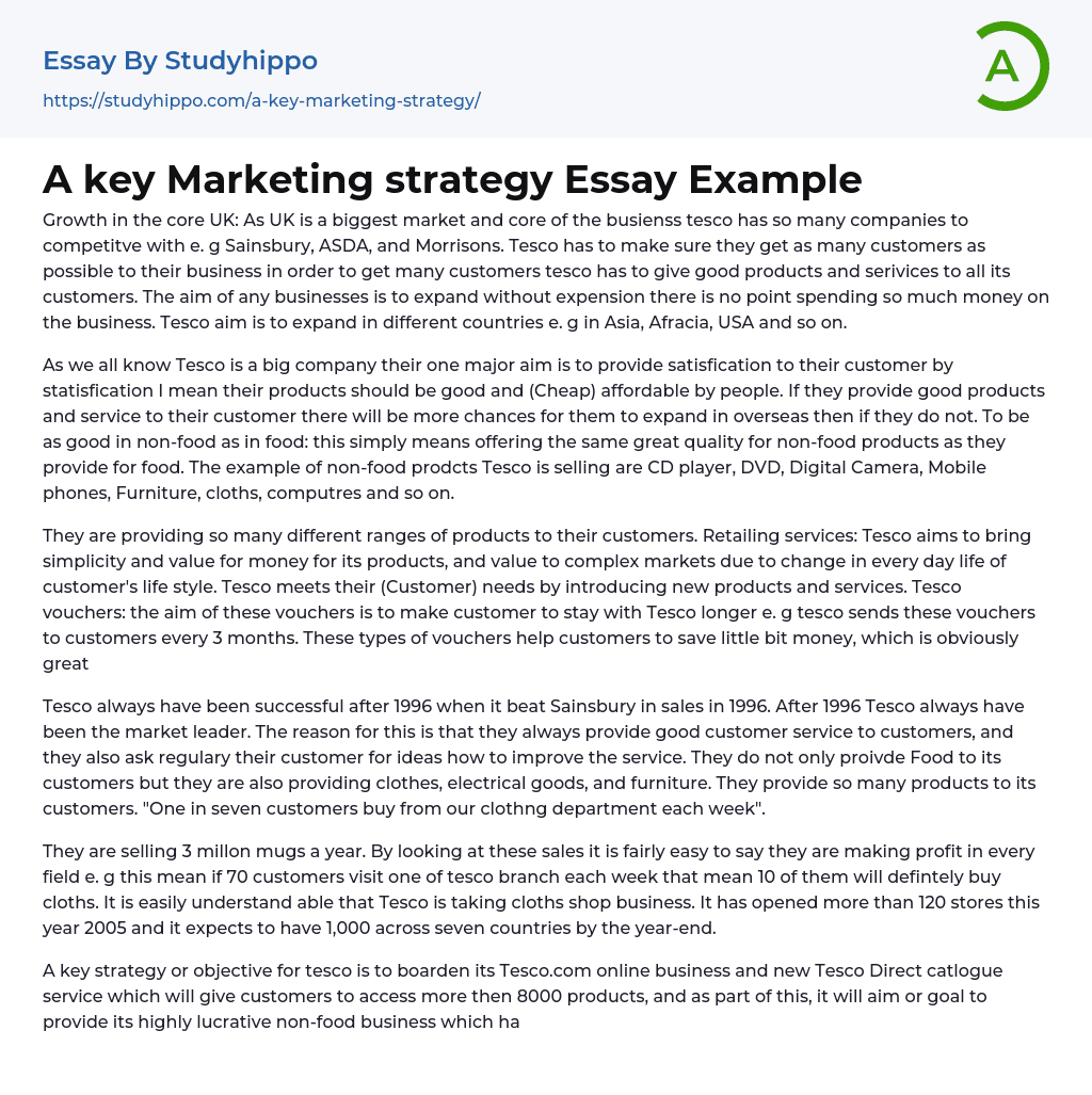 A key Marketing strategy Essay Example