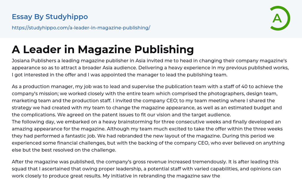 A Leader in Magazine Publishing Essay Example