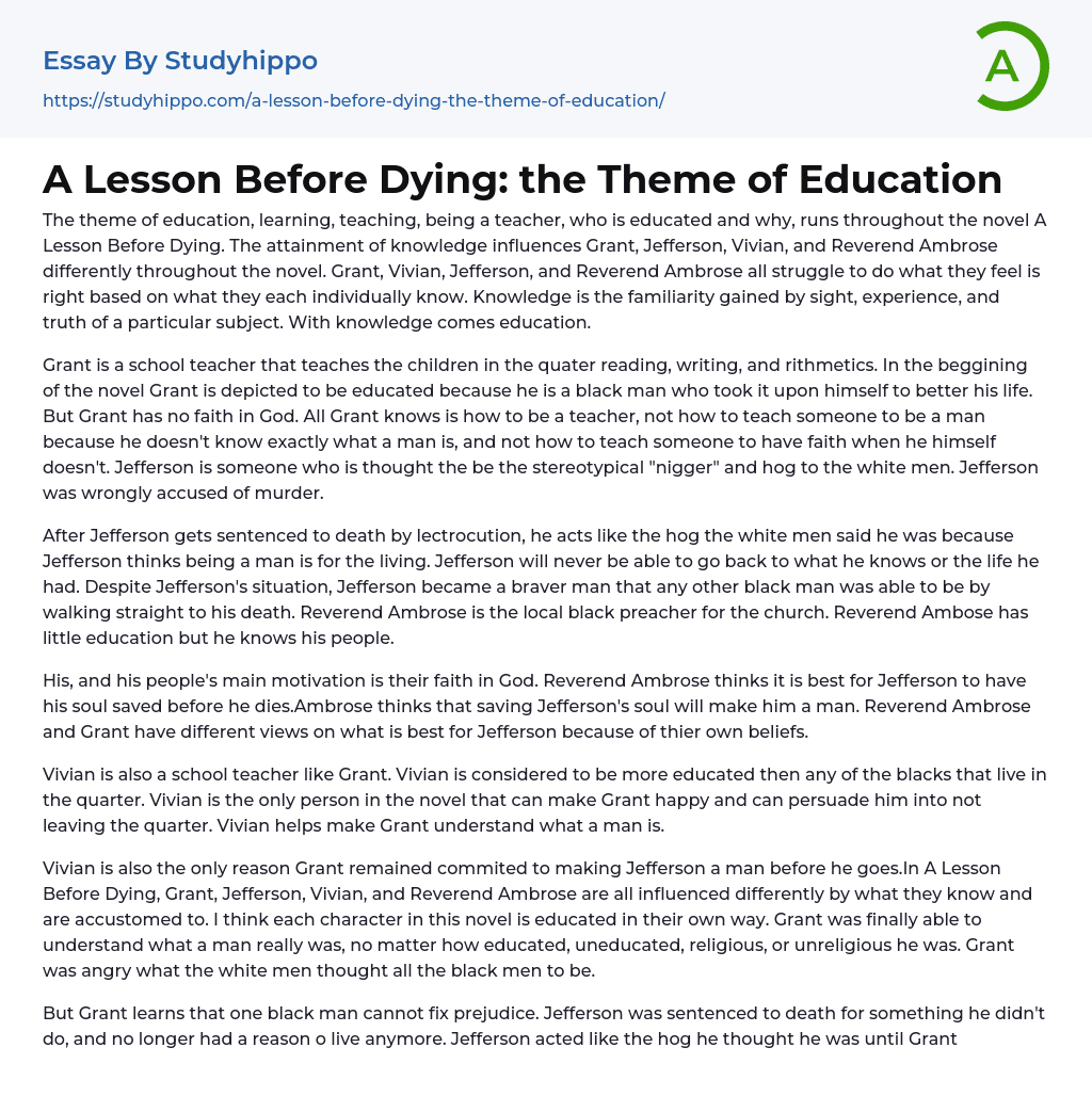 A Lesson Before Dying: the Theme of Education Essay Example