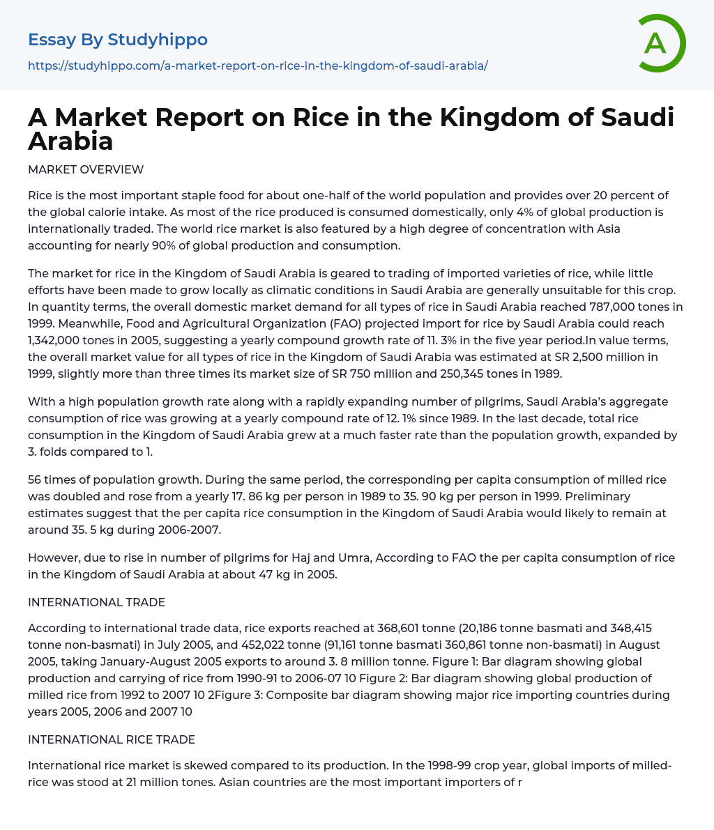 A Market Report on Rice in the Kingdom of Saudi Arabia Essay Example