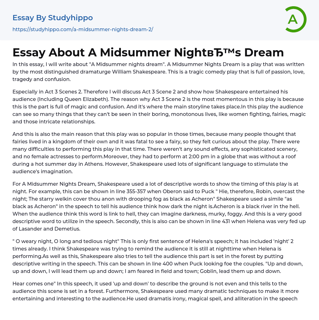 Essay About A Midsummer Night’s Dream