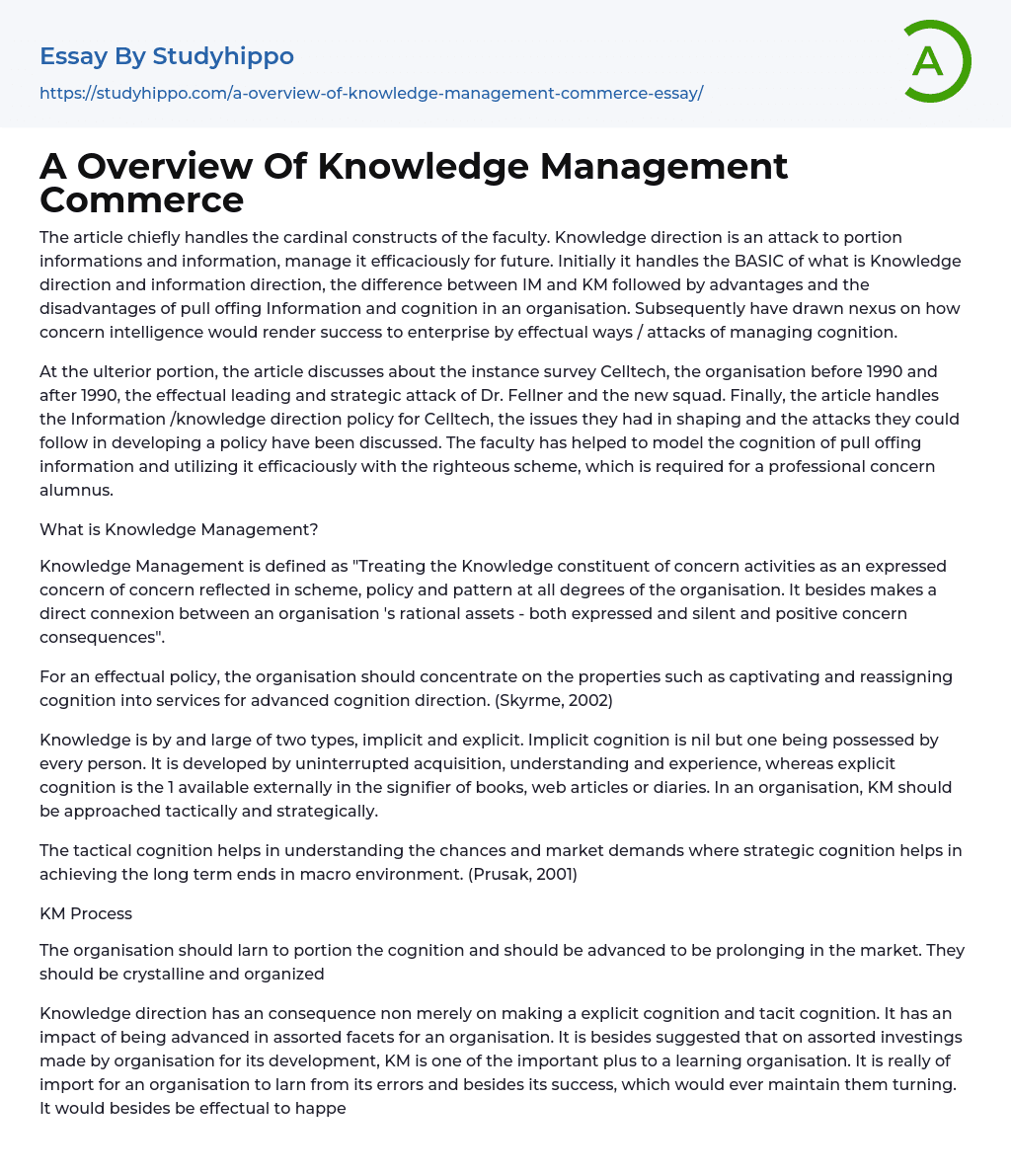 A Overview Of Knowledge Management Commerce Essay Example