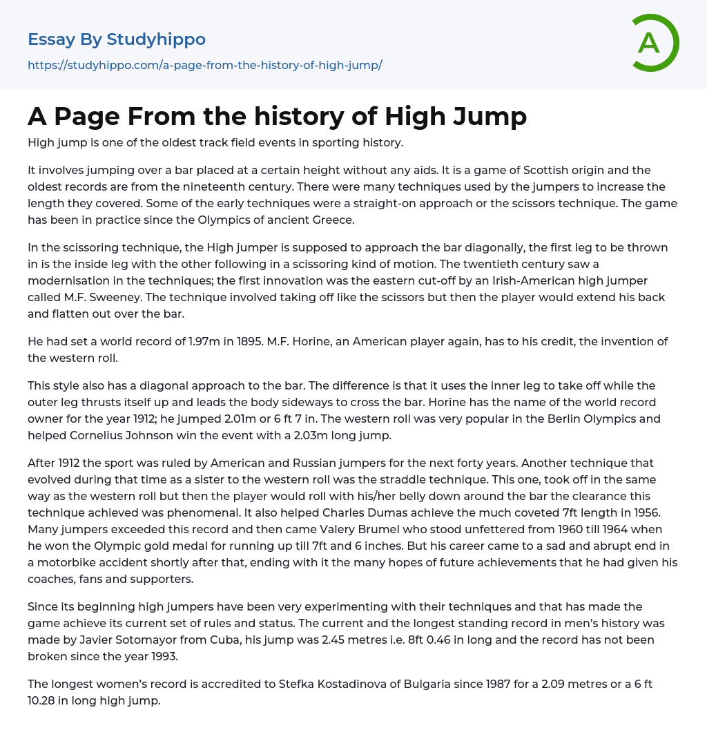 short essay on high jump in english