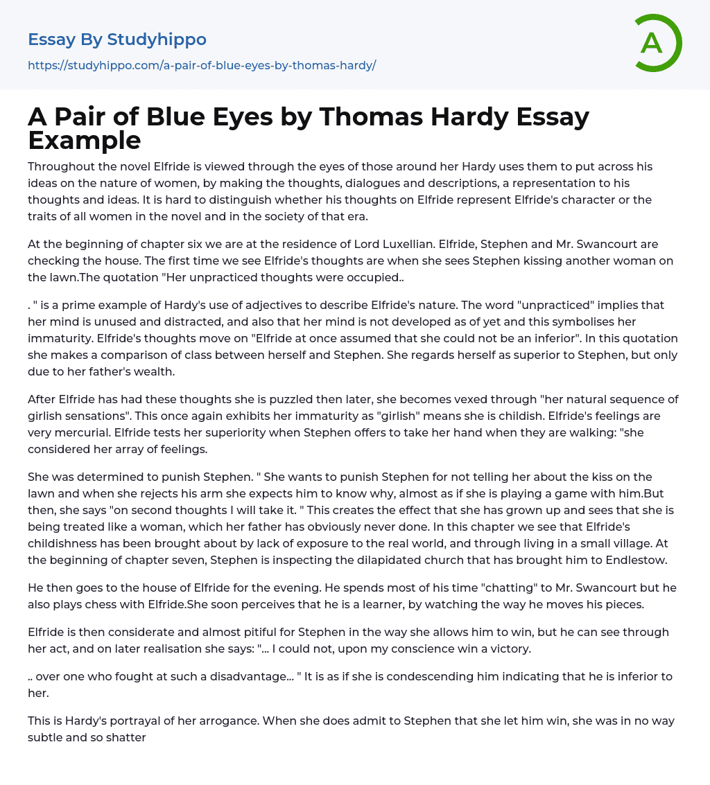 A Pair of Blue Eyes by Thomas Hardy Essay Example