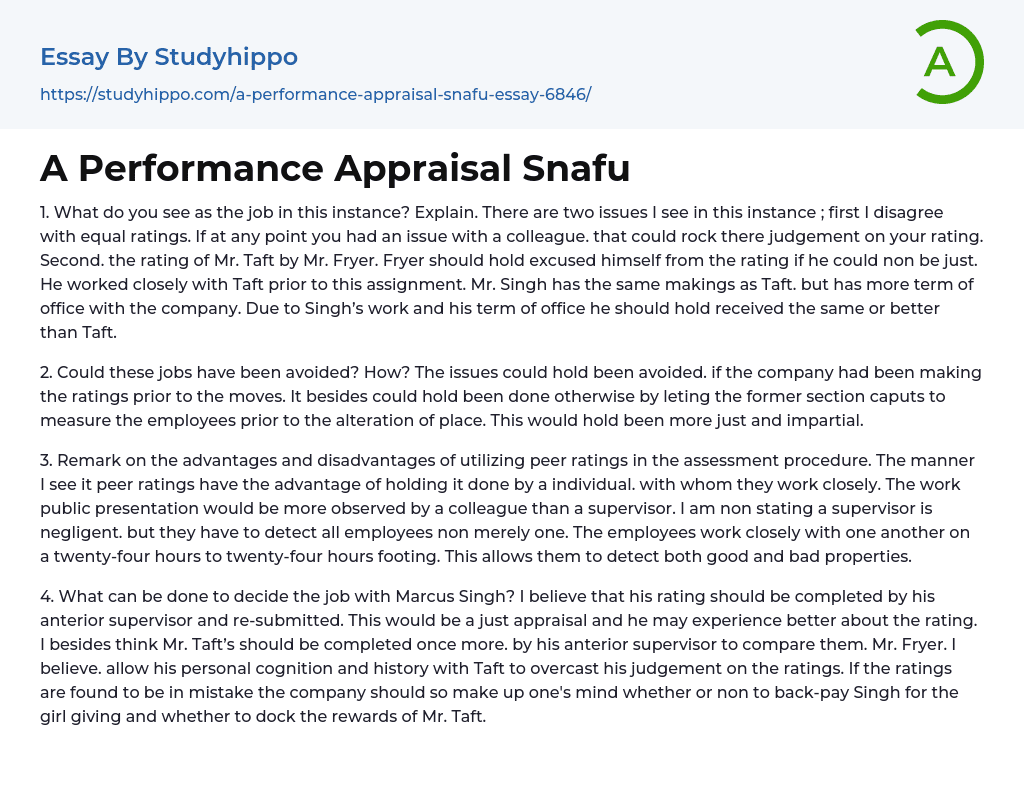 A Performance Appraisal Snafu Essay Example