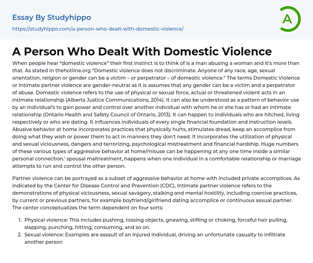 A Person Who Dealt With Domestic Violence Essay Example