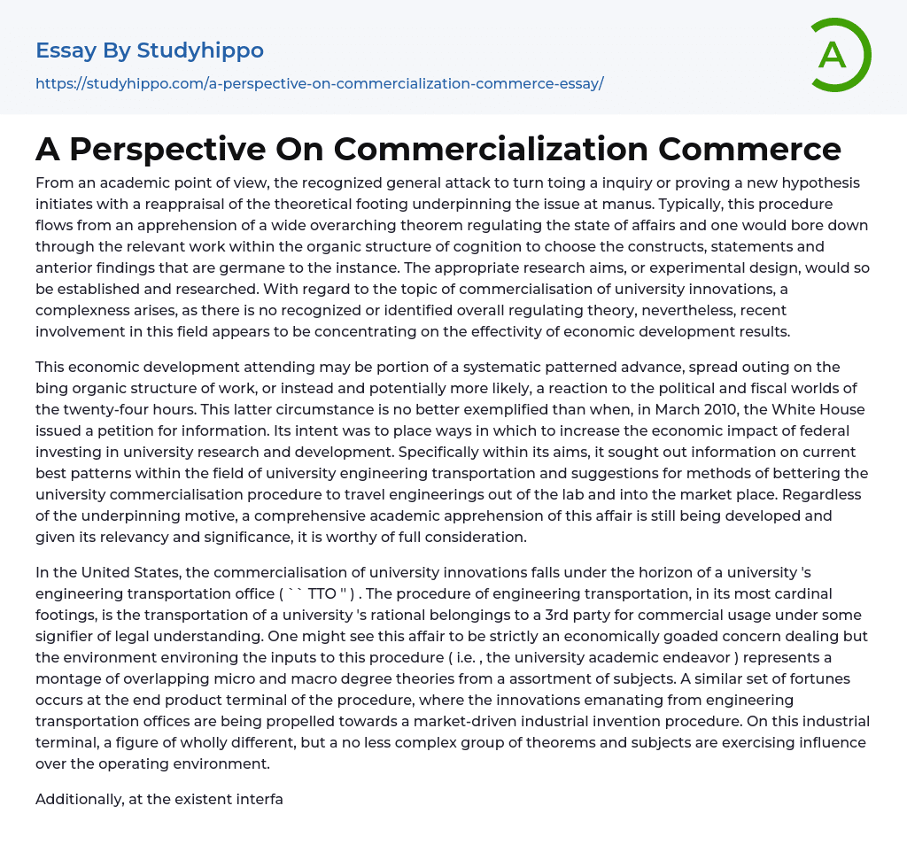 A Perspective On Commercialization Commerce Essay Example