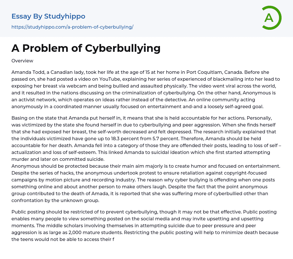 A Problem of Cyberbullying Essay Example