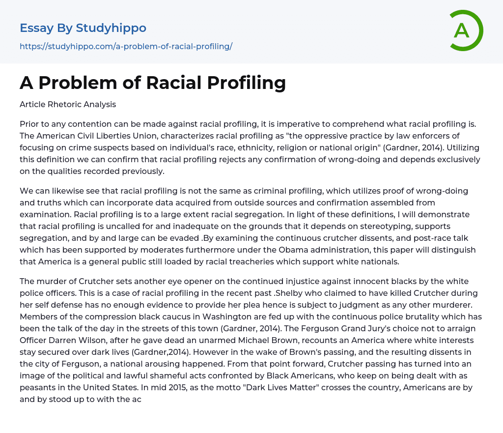 A Problem of Racial Profiling Essay Example
