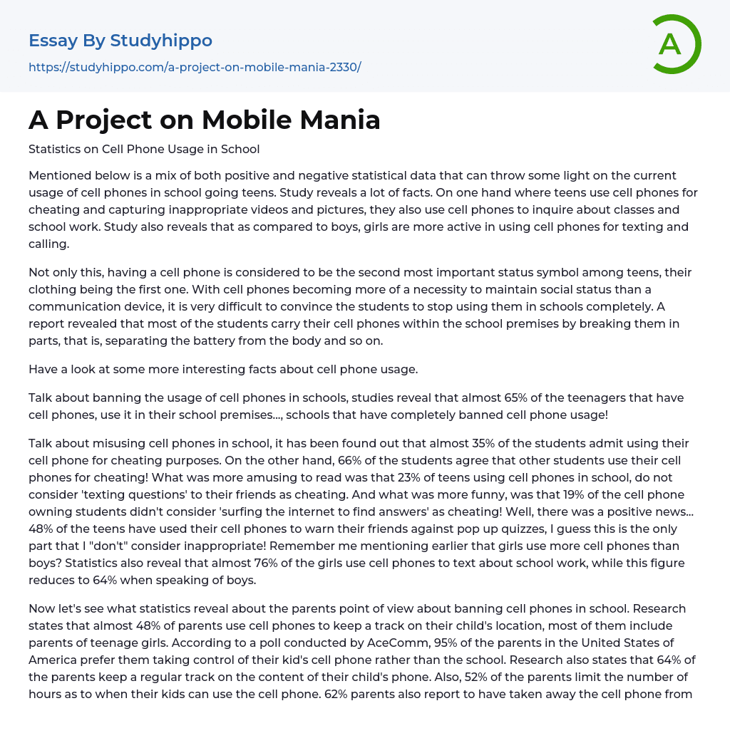 A Project on Mobile Mania Essay Example