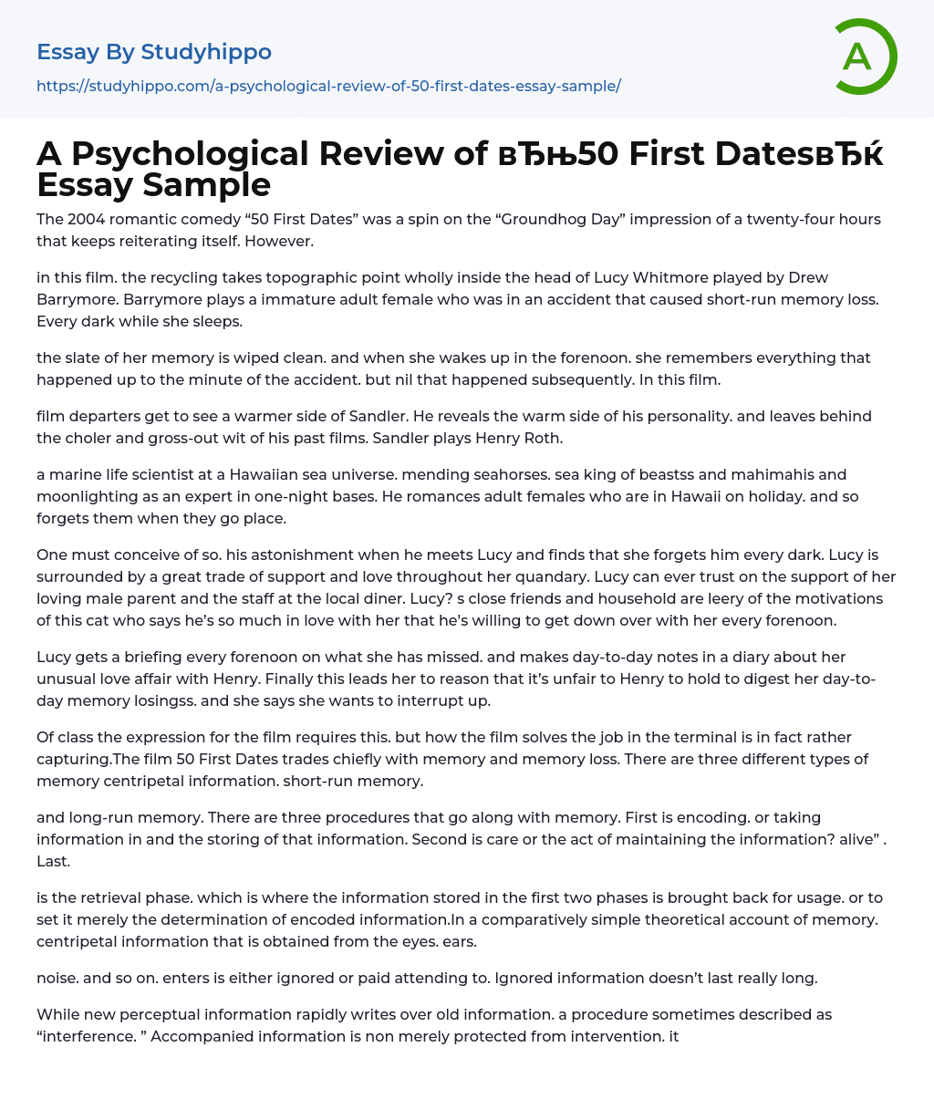 A Psychological Review of “50 First Dates” Essay Sample