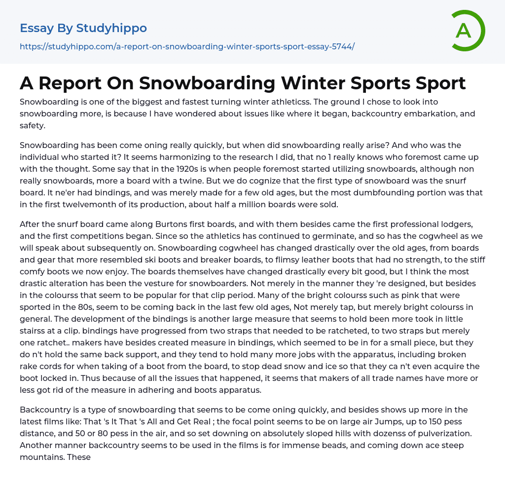 A Report On Snowboarding Winter Sports Sport Essay Example