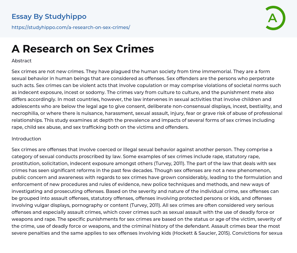 A Research on Sex Crimes Essay Example