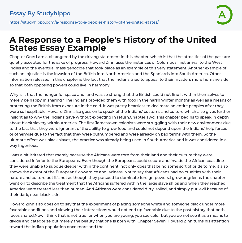 A Response to a People’s History of the United States Essay Example
