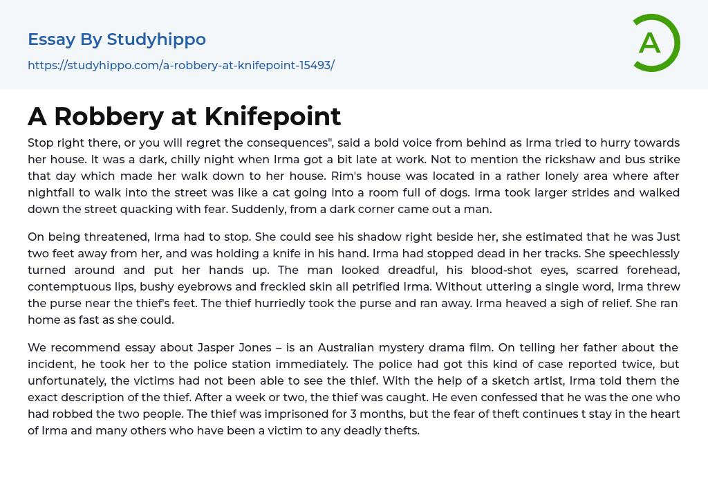 A Robbery at Knifepoint Essay Example