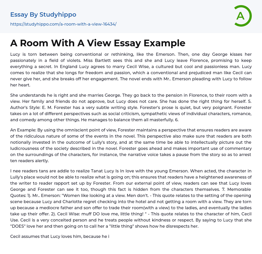 A Room With A View Essay Example