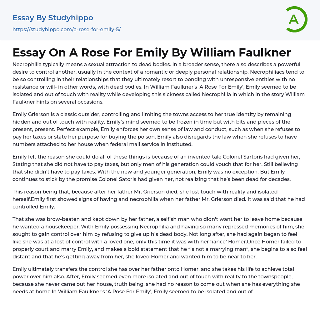 Essay On A Rose For Emily By William Faulkner
