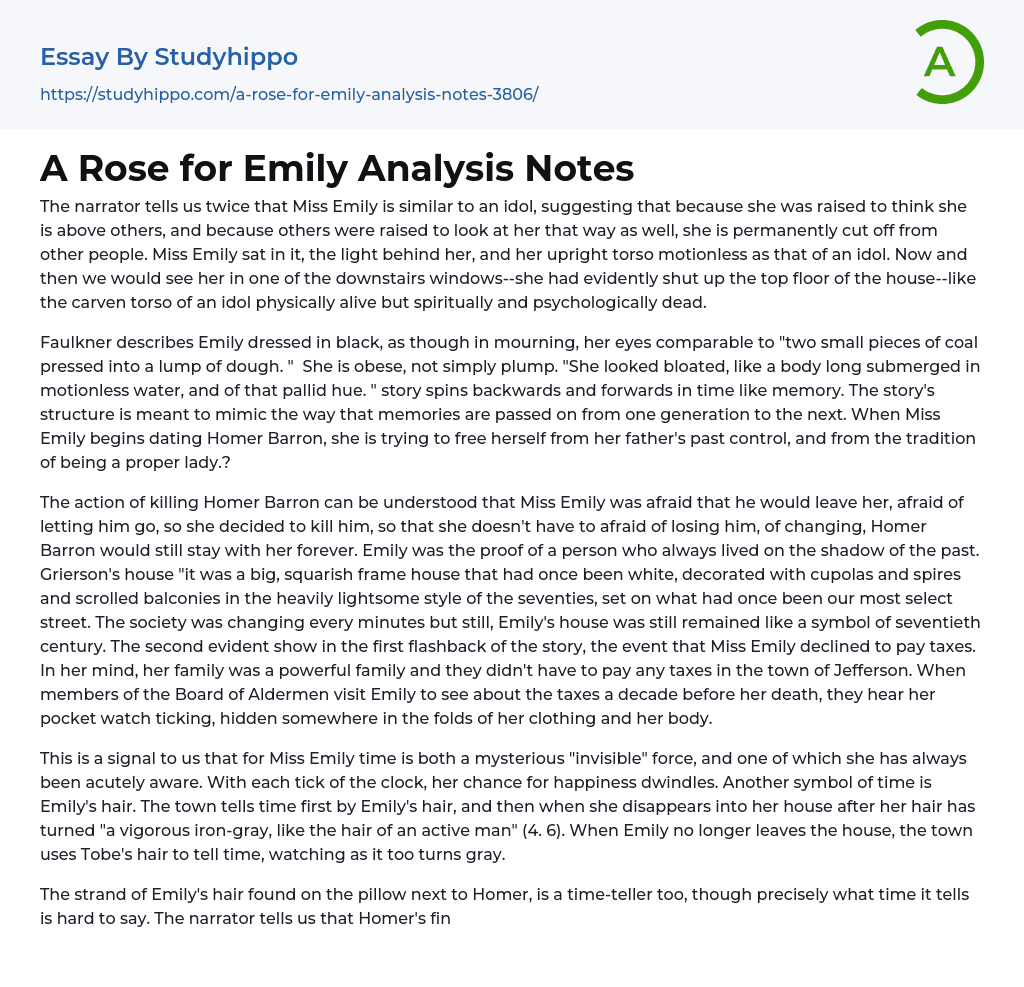 A Rose for Emily Analysis Notes Essay Example