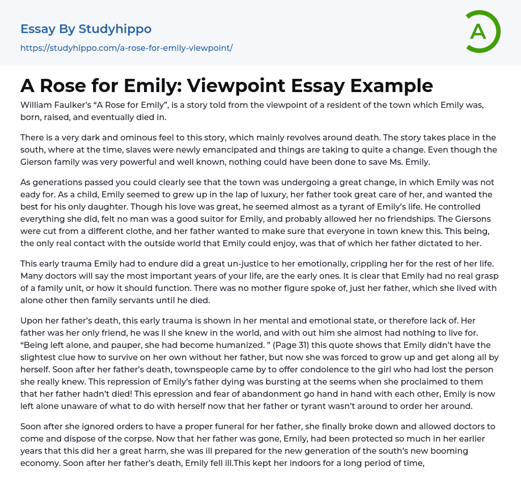 A Rose for Emily: Viewpoint Essay Example