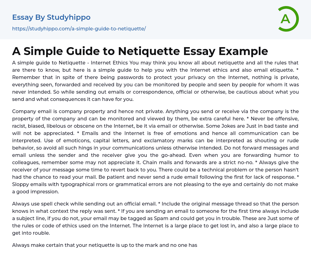 A Simple Guide to Netiquette Essay Example